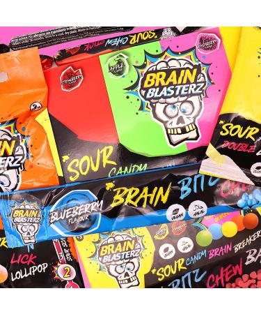 Sour Candy Gift Box by Brain Blasterz | Assorted Hard and Chewy Sour Treats | Perfect Halloween Sweets | Apple, Strawberry, Lemon, Cola Flavors - Buy Online on SooperMarket.com