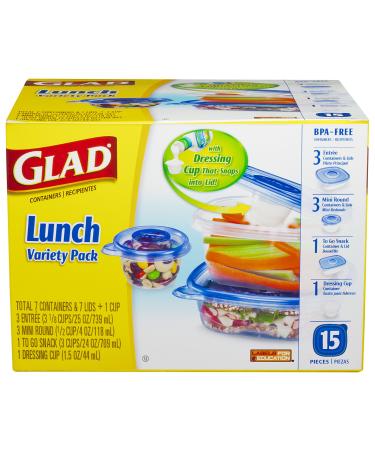 Glad Food Storage Containers, Lunch Variety Pack, 15 Count