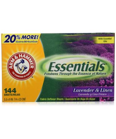 Arm & Hammer Essentials Dryer Sheets, Lavender & Linen, 144 Count