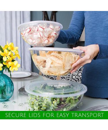 PLASTICPRO 96 OUNCE Disposable Round Serving Bowls with Lids - Clear Chip, Snack, Candy, Salad Bowl - Party Essentials - Buy Online on SooperMarket.com
