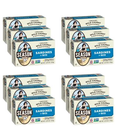 Season Sardines in Water | Gluten Free, Keto, Paleo, Non-GMO, Omega-3 Fatty Acids, Sugar Free, Salt Added | Certified Wild Caught & Sustainable Fresh Fish | 4.375 oz (Pack of 12) 4.38 Ounce (Pack of 12)