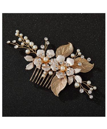 SWEETV Gold Wedding Hair Comb-Handmade Bridal Hair Clip Wedding Hair Accessories for Women