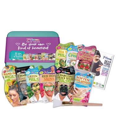 7th Heaven 'Tin of Treats' Gift Set with a Selection of Face Hair and Body Masks to Nourish Cleanse and Hydrate Skin (Includes Silicone Mask Applicator)