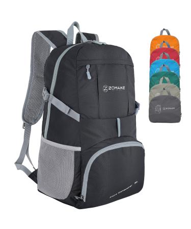 ZOMAKE Lightweight Packable Backpack 35L - Light Foldable Hiking Backpacks Water Resistant Collapsible Daypack for Travel Black