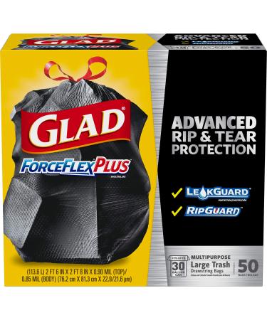 Glad ForceFlexPlus Drawstring Large Trash Bags - 30 Gallon, 50 Ct (Package May Vary) 50 Count (Pack of 1)