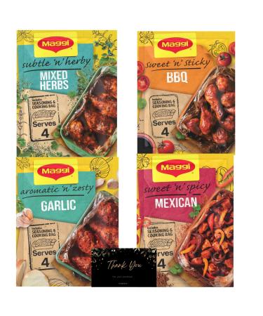 Maggi So Juicy Mix Bundle of 4 Packets(41 g each) | 1X BBQ Chicken | 1X Garlic Chicken | 1X Mixed Herbs Chicken | 1X Mexican Chicken in a Bag Bundled by Hubsidia