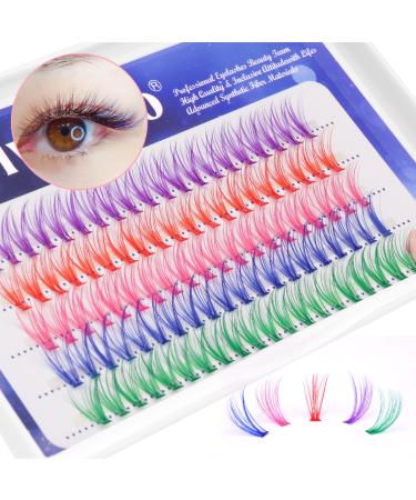 wiwoseo Colored Lash Clusters Individual DIY Lashes Extensions Colorful Eyelashes Clusters Lashes that Look Like Extensions Colored D Curl Lash Extensions 100Pcs Color Lashes DIY at Home A-14MM cluster lashes-i
