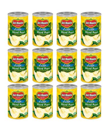DEL MONTE Lite Sliced Bartlett Pears in Extra Light Syrup, Canned Fruit, 12 Pack, 15 oz Can