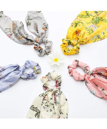 Boho Flower Ribbon Hair Scrunchies Headband Set for Women/Girls (Pack of 5) - Buy Online on SooperMarket.com