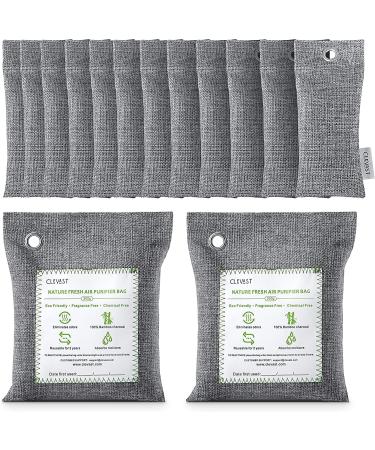 Clevast Bamboo Charcoal Air Purifying Bags(2x200g, 12x50g) Activated Natural Home Odor Absorber, Deodorizer and Moisture Eliminator. Purifier for Closet, Shoe, Large Room. Car Air freshener. Pet Safe. 14 Piece Assortment