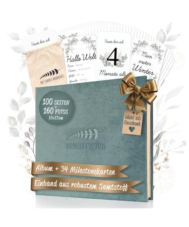 Baby photo album made of velvet with 34 milestone cards through my simple moments gifts for birth baby party and pregnancy scrapbook/ring book with milestone cards Photo album + 34 milestone cards