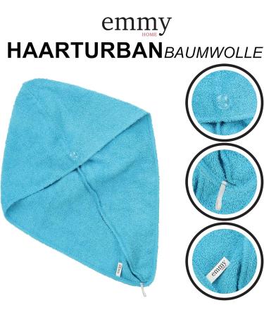 Emmy Home Hair Turban Set - 100% Cotton Quick-Drying Towel for Long Hair - 2 Piece Blue Turban with Button - Buy Online on SooperMarket.com