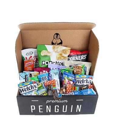 Premium Penguin Healthy Snacks Care Package - (20 Count Variety Snack Pack) An Assortment of Popcorn Fruit Snacks Nuts Bars Healthy Chips and More!