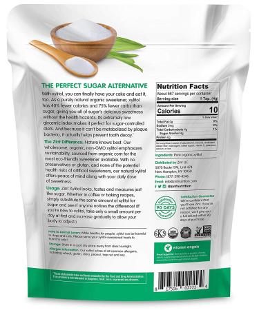 Zint Organic Xylitol Sweetener (5 lbs) USDA Certified Natural Sugar Free Substitute - Non GMO, Low Glycemic Index - 80oz Pack - Buy Online on SooperMarket.com