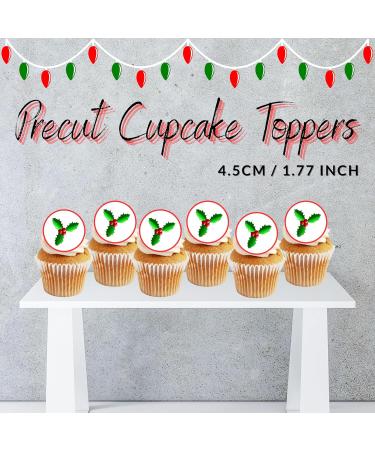 PRECUT Christmas Holly Cupcake Toppers Christmas Edible Holly Cake Decorations Christmas Cake Topper Xmas Cupcake Decoration Holly Cake Decorations (24) - Buy Online on SooperMarket.com