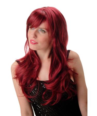 WIG ME UP - GFW244A-39 ladies wig long straight to slightly wavy elaborate jagged parting bangs garnet red 60cm