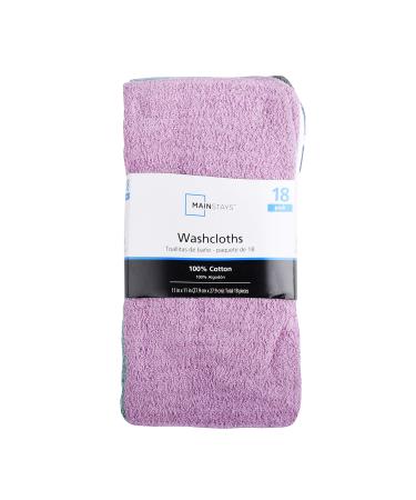 Mainstay MAIN STAYS 18 Pack Assorted Cotton Terry Thin Washcloths Rags (Yellow White Lime Violet)