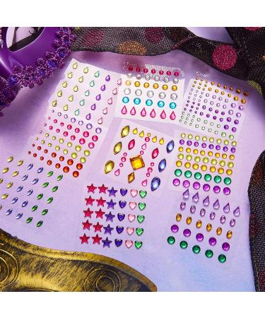9 Sheets Self-Adhesive Eye Body Face Gems - Rhinestone Stickers for Festival Makeup & Nail Art | Rainbow Crystal Jewels - Buy Online on SooperMarket.com