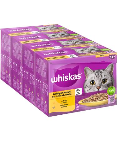 Whiskas Senior 11+ Katznass fodder Poultry selection in jelly 48 portion bags 12x85g (4 -pack) - high -quality cat food wet for cats from 11+ 11+ poultry 4 kg (1 Pack)