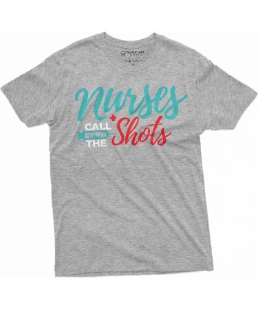 Funny Nurses Day T-Shirt | 'Nurses Call The Shots' Syringe Tee for RN & CNA | Large Grey Medical Worker Shirt - Buy Online on SooperMarket.com