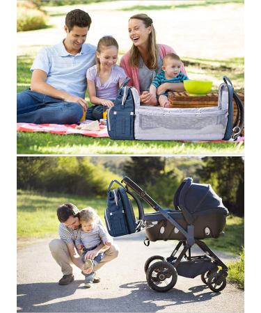 Shop SndMor Dark Blue Diaper Bag Backpack - Multifunctional with Bed Function Stroller Hooks Ideal for Moms & Dads | International Shipping - Buy Online on SooperMarket.com