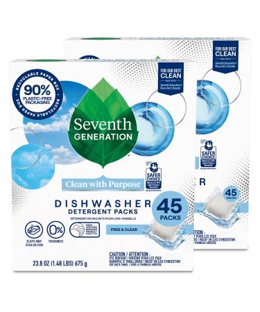 Seventh Generation Dishwasher Detergent Packs for Sparkling Dishes Free & Clear Dishwasher Tabs 45 Count Pack of 2 (Packaging May Vary) 45 Count (Pack of 2) Dish Packs Free & Clear