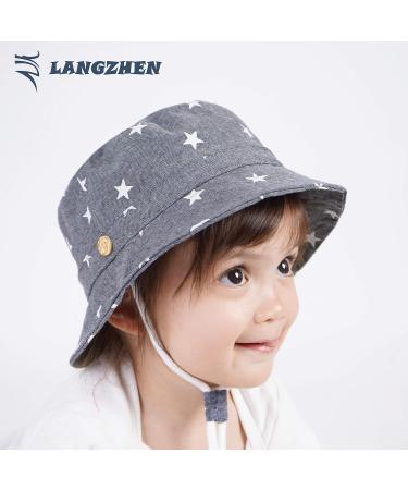 LANGZHEN Baby Girls Sun Protection Hat Dark Blue Stars | Adjustable Toddler Kids Beach Hat with Chin Strap | Wide Brim Summer Play Hat 2-4 Years - Buy Online on SooperMarket.com
