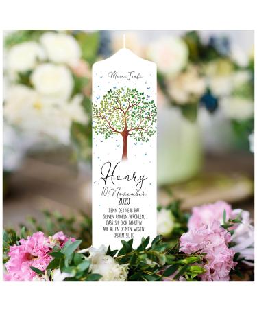 Wall decal loft baptism candle with a baptism motif with tree of life 25cm x 7cm personalized candle printed candle for baptism stump cerema individual baptismal gift baptismal candle 25cm x 7cm