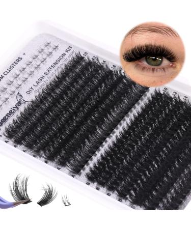 Fluffy Cluster Lashes with Bottom Cluster Eyelash Extensions 10-18mm Lash Clusters D Curl 200D+300D Volume Lash Extensions Wispy Individual Lashes DIY Lashes Extensions by Geeneiya