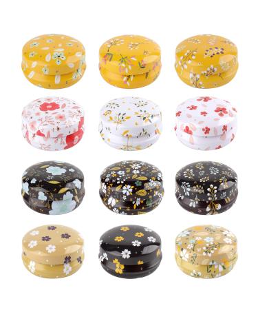 Rarapop 12 Pack Round Empty Tins Box Candle Jars, Flower Mini Travel Tin Cans, 20ml Refillable Container Bottle for Candle, Lip Balm, Salve, Eye Shadow, Powder