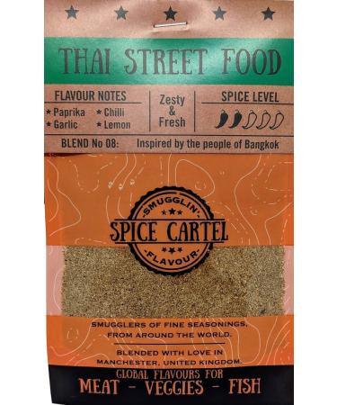 Spice Cartel's Thai Street Food. Artisanal Thai Spice Blend Inspired by Bangkok's Food Scene. Bring Your Meal to Life with a Thai Twist. 35g Resealable Pouch. Hand Made with Love in The UK. Thai Street Food 35 g (Pack of 1)