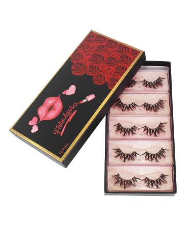 Bodermincer 10 Pairs 3D Faux Mink Hair False Eyelashes - Natural Soft Cruelty-Free Wispies & Fluffies (J006) - International Shipping Available - Buy Online on SooperMarket.com