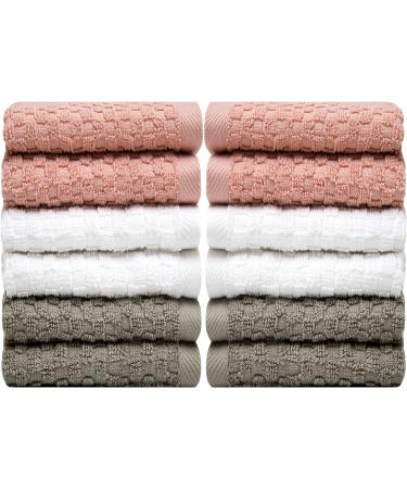 Pleasant Home Washcloths Set - 12x12 12 Pack, 550 GSM Ring Spun Cotton - Super Soft & Absorbent Face Towels (Blush Combo Check Design) - Buy Online on SooperMarket.com