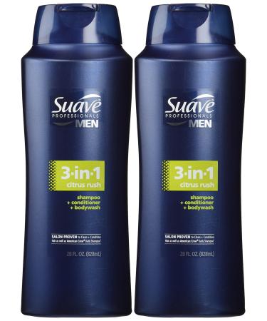Suave Men 3 in 1 Shampoo Conditioner and Body Wash Citrus Rush 28 Fl oz(Pack of 2)