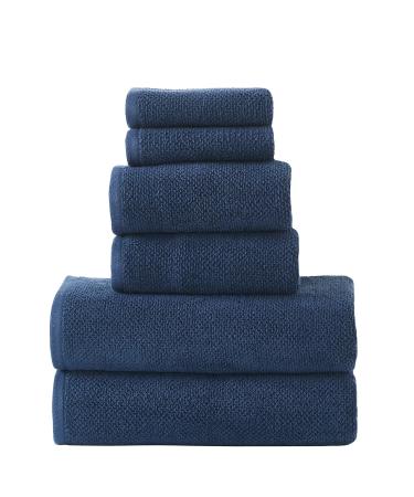 ESSELL 6 Piece Soft & Strong Towel Set 100% Cotton | Popcorn Textured Weave 680 GSM | Highly Absorbent & Quick Dry | Home Hotel & Spa Towels for Bathroom & Sports | Ultra Soft & Durable - Navy Blue