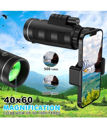 JiaSifu 40x60 Monocular Telescope with Smartphone Adapter - BAK4 Prism, FMC Lens, Low Light Vision - Ideal for Wildlife, Hunting, Camping - Black - Buy Online on SooperMarket.com