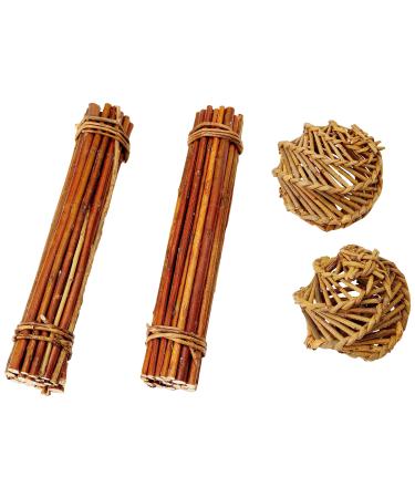 Happy pet Nature First Willow Value Pack - 2 Willow Sticks & 2 Willow Balls - Suitable for Small Animals