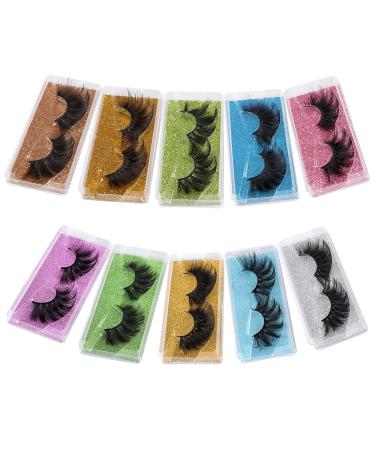 10 Pairs Mink Fluffy 25mm Fake Eyelashes Pack - Long, Thick, Handmade, Reusable - 8D Volume Lashes - Mixed Styles - Bulk Value Set - Buy Online on SooperMarket.com