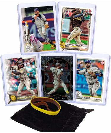 Fernando Tatis Jr. Baseball Cards (5) ASSORTED San Diego Padres Trading Card and Wristbands Gift Bundle