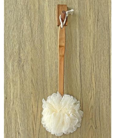 Exfoliating Shower Loofah Body & Back Scrubber with Long Wooden Handle - 2 Pack White - Men & Women - Bath Brush On a Stick - Easy Reach Lotion Applicator - Buy Online on SooperMarket.com