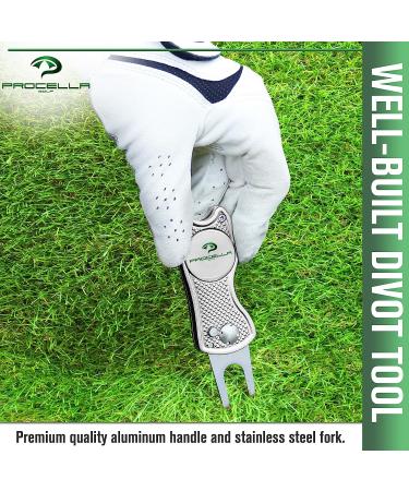 Procella Golf Divot Repair Tool with Ball Marker | Metal Switchblade Style | Multi-Tool for Men and Women - Silver - Buy Online on SooperMarket.com