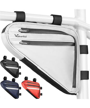Valkental - Waterproof frame bag with plenty of space - 1.5L volume - Bicycle bag with reflectors and practical compartments Silver