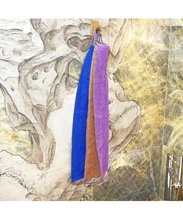 3 Pieces African Exfoliating Long Net Bath Sponge Set - Body Scrubber & Exfoliation Rag in Blue Brown & Purple | Daily Skin Smoother for All Skin Types - Worldwide Shipping - Buy Online on SooperMarket.com