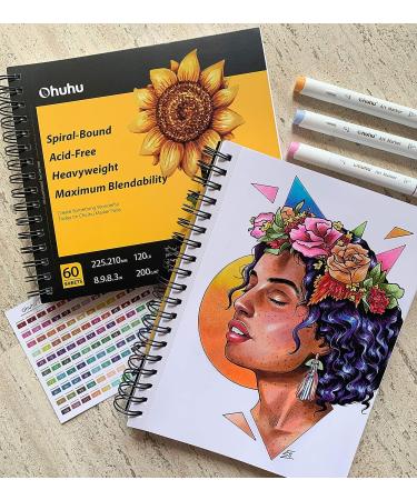 Ohuhu Marker Pads Art Sketchbook 7.6x10 - 120LB/200GSM Heavy Smooth Drawing Papers - 60 Sheets Spiral Bound Sketch Book for Alcohol Markers - Christmas Gift - Buy Online on SooperMarket.com