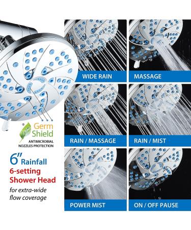 High Pressure 6-in-1 Aquassage by AquaCare - 76-mode 3-way Combo  Showerhead  Hand Shower  Body Brush  Hair Brush & Arm in One! Two Brackets  Extra-long 6 foot Stainless Steel Hose  Brush Head Holder All-chrome - Buy Online on SooperMarket.com