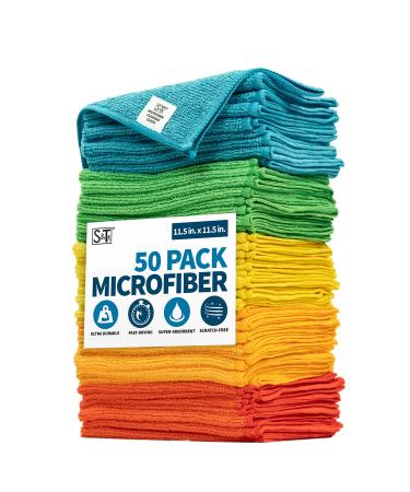 S&T INC. Microfiber Cleaning Cloths, Reusable and Lint-Free Towels for Home, Kitchen and Auto, 11.5 Inch x 11.5 Inch, 50 Pack, Assorted
