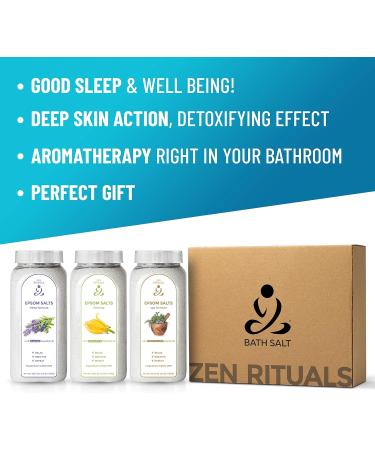 Zen Rituals Bathing Salt Relaxation Set - 3 Bottles of Pure Magnesium & Epsom Salt with Ylang Ylang & Lavender - 3 kg for Ultimate Calm - Buy Online on SooperMarket.com