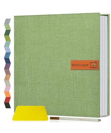 Popotop Large Photo Album Self Adhesive 4x6 5x7 8x10 Scrapbook Album DIY 40 Pages Picture Book,Gifts for Mom,Family Baby and Wedding,with Metal Pen and Plastic Board 13"x12.6"40pages Grass green