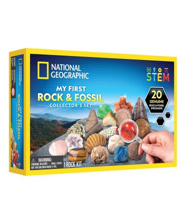National Geographic rock and fossil collection- 20 stones and fossils with rose quartz jaspis and more great MINT science set for children