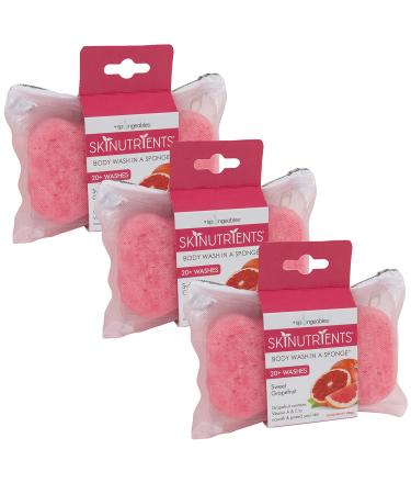 Spongeables Skinutrients Moisturizing Body Wash in a Sponge 20+ Washes Paraben and CrueltyFree Pack , Pink, sweet grapefruit, 3 Count